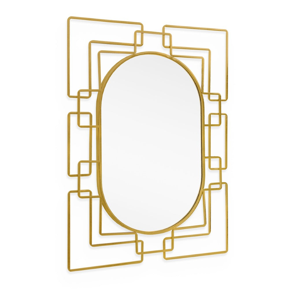 HomeRoots 36" Gold Metal Geometric Oval Accent Mirror - Stylish Art-Deco Decor for Living Spaces & Entryways 574039