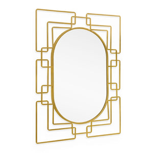HomeRoots 36" Gold Metal Geometric Oval Accent Mirror - Stylish Art-Deco Decor for Living Spaces & Entryways 574039