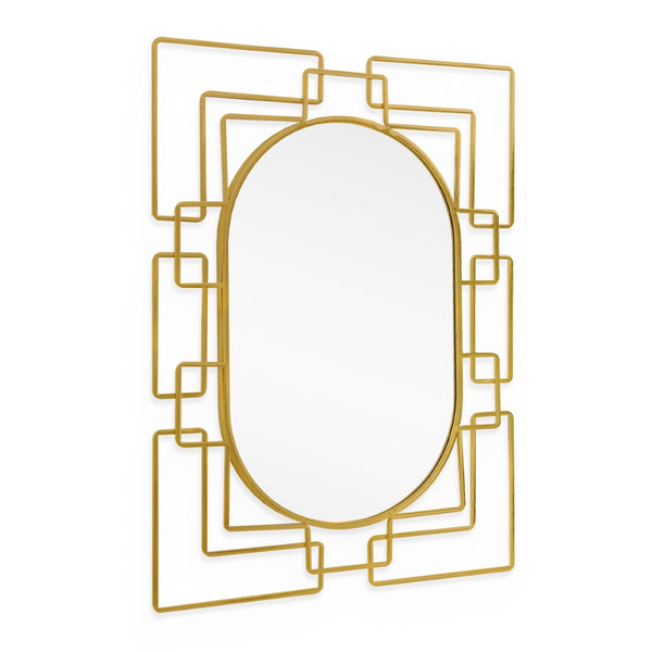 HomeRoots 36" Gold Metal Geometric Oval Accent Mirror - Stylish Art-Deco Decor for Living Spaces & Entryways 574039