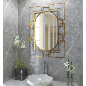 HomeRoots 36" Gold Metal Geometric Oval Accent Mirror - Stylish Art-Deco Decor for Living Spaces & Entryways 574039