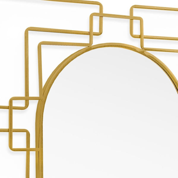 HomeRoots 36" Gold Metal Geometric Oval Accent Mirror - Stylish Art-Deco Decor for Living Spaces & Entryways 574039