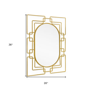 HomeRoots 36" Gold Metal Geometric Oval Accent Mirror - Stylish Art-Deco Decor for Living Spaces & Entryways 574039