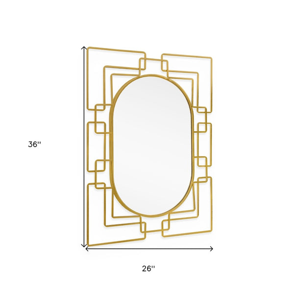 HomeRoots 36" Gold Metal Geometric Oval Accent Mirror - Stylish Art-Deco Decor for Living Spaces & Entryways 574039