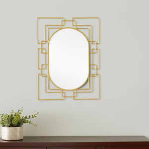 HomeRoots 36" Gold Metal Geometric Oval Accent Mirror - Stylish Art-Deco Decor for Living Spaces & Entryways 574039