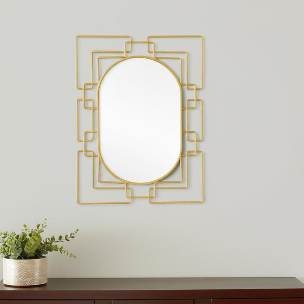HomeRoots 36" Gold Metal Geometric Oval Accent Mirror - Stylish Art-Deco Decor for Living Spaces & Entryways 574039