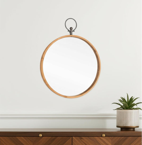 HomeRoots 30" Bronze Round Metal Framed Accent Mirror - Contemporary Design for Entryway, Living Room Style 574041