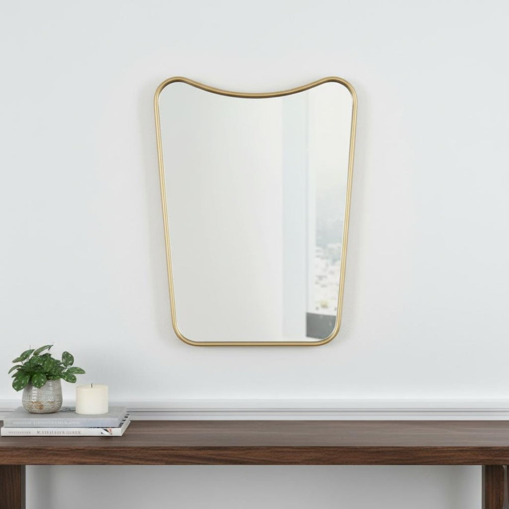 HomeRoots 30" Gold Abstract Metal Framed Accent Mirror - Contemporary Design for Entryways, Bedrooms & More! 574042
