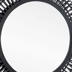 HomeRoots 31" Black Bamboo Round Accent Mirror - Eco-Friendly Geometric Design for Modern Home Décor & Style 574043
