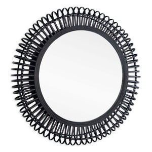 HomeRoots 31" Black Bamboo Round Accent Mirror - Eco-Friendly Geometric Design for Modern Home Décor & Style 574043