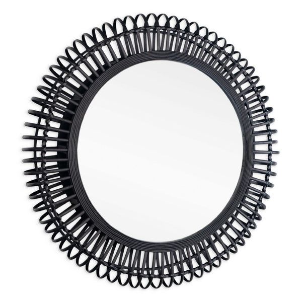 HomeRoots 31" Black Bamboo Round Accent Mirror - Eco-Friendly Geometric Design for Modern Home Décor & Style 574043