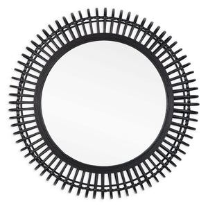 HomeRoots 31" Black Bamboo Round Accent Mirror - Eco-Friendly Geometric Design for Modern Home Décor & Style 574043