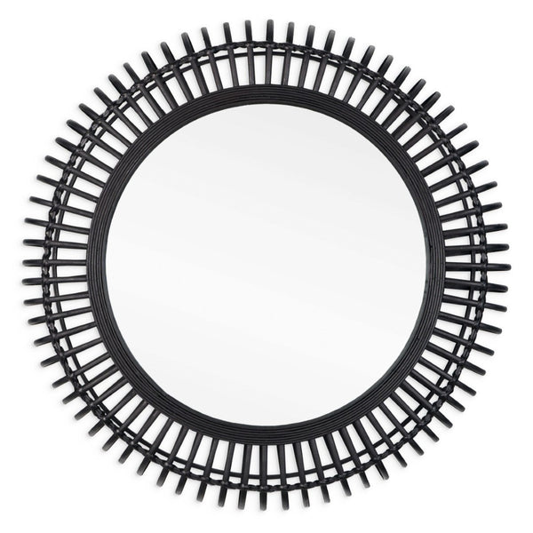 HomeRoots 31" Black Bamboo Round Accent Mirror - Eco-Friendly Geometric Design for Modern Home Décor & Style 574043
