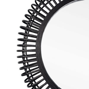 HomeRoots 31" Black Bamboo Round Accent Mirror - Eco-Friendly Geometric Design for Modern Home Décor & Style 574043