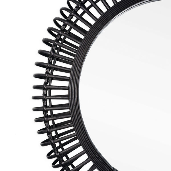 HomeRoots 31" Black Bamboo Round Accent Mirror - Eco-Friendly Geometric Design for Modern Home Décor & Style 574043