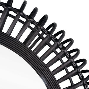 HomeRoots 31" Black Bamboo Round Accent Mirror - Eco-Friendly Geometric Design for Modern Home Décor & Style 574043