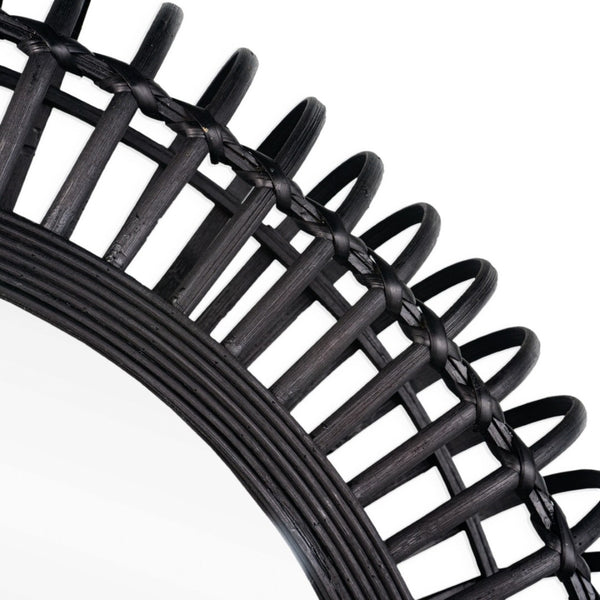 HomeRoots 31" Black Bamboo Round Accent Mirror - Eco-Friendly Geometric Design for Modern Home Décor & Style 574043