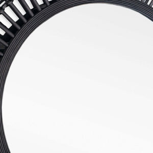 HomeRoots 31" Black Bamboo Round Accent Mirror - Eco-Friendly Geometric Design for Modern Home Décor & Style 574043