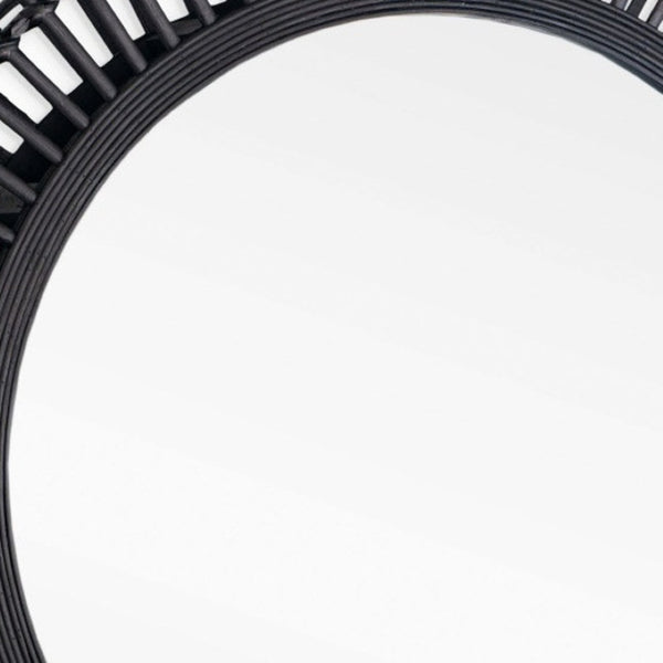 HomeRoots 31" Black Bamboo Round Accent Mirror - Eco-Friendly Geometric Design for Modern Home Décor & Style 574043