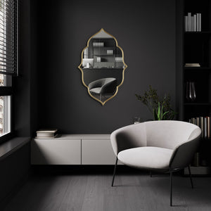 HomeRoots 32" Gold Abstract Metal Framed Accent Mirror - Contemporary Sculpture for Entryway & Living Spaces 574045