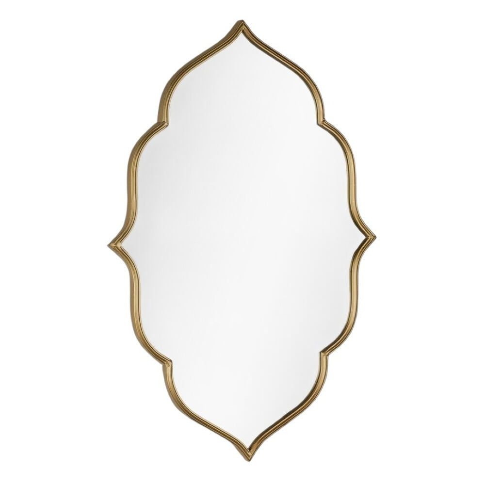 HomeRoots 32" Gold Abstract Metal Framed Accent Mirror - Contemporary Sculpture for Entryway & Living Spaces 574045