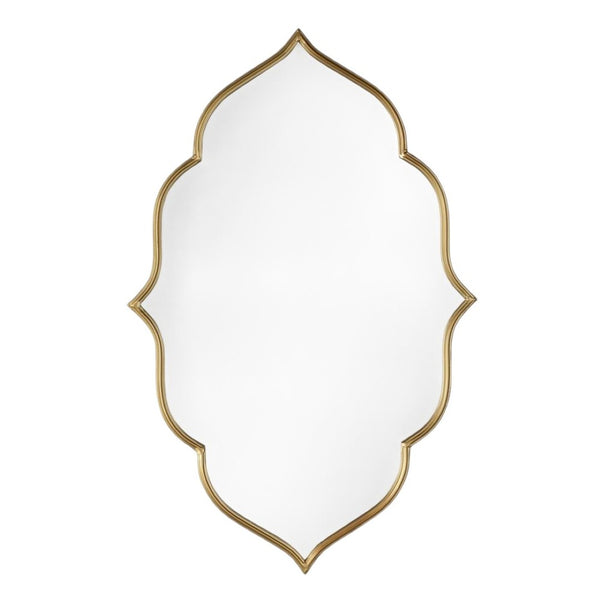 HomeRoots 32" Gold Abstract Metal Framed Accent Mirror - Contemporary Sculpture for Entryway & Living Spaces 574045
