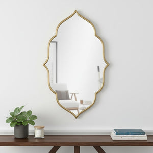 HomeRoots 32" Gold Abstract Metal Framed Accent Mirror - Contemporary Sculpture for Entryway & Living Spaces 574045