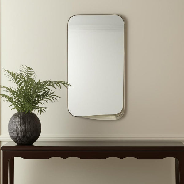 HomeRoots 28" Bronze Metal Accent Mirror - Contemporary Design for Entryways, Living Rooms & Bedrooms Decor 574046