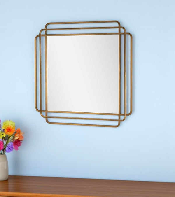 Homeroots 35" Bronze Square Metal Framed Accent Mirror – Chic Art Deco Design For Stylish Home Decor Upgrade!   574048