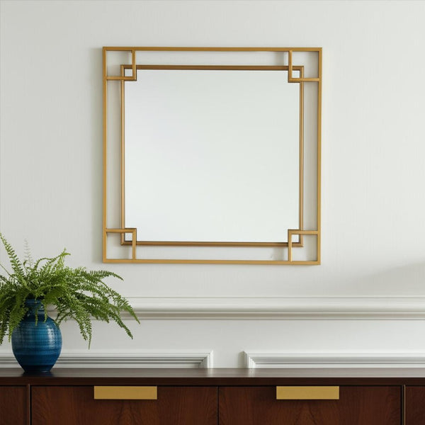 HomeRoots 22" Gold Metal Square Accent Mirror - Mid-Century Modern Art-Deco Design for Stunning Home Decor 574049