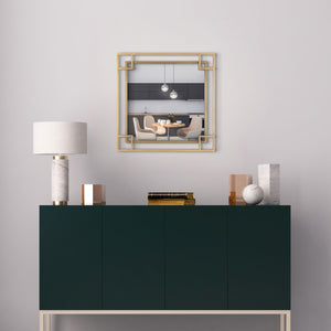 HomeRoots 22" Gold Metal Square Accent Mirror - Mid-Century Modern Art-Deco Design for Stunning Home Decor 574049