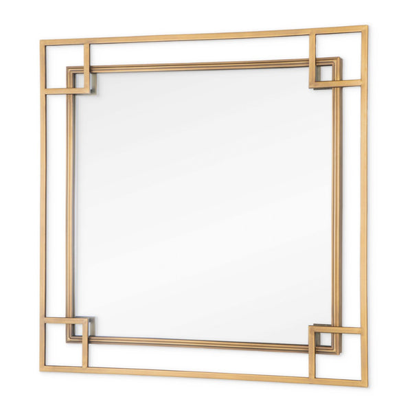 HomeRoots 22" Gold Metal Square Accent Mirror - Mid-Century Modern Art-Deco Design for Stunning Home Decor 574049