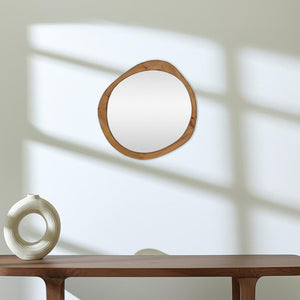 HomeRoots 32" Unique Brown Abstract Wood Framed Accent Mirror – Contemporary Design for Stylish Spaces! 574050