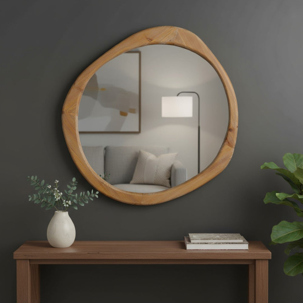 HomeRoots 32" Unique Brown Abstract Wood Framed Accent Mirror – Contemporary Design for Stylish Spaces! 574050