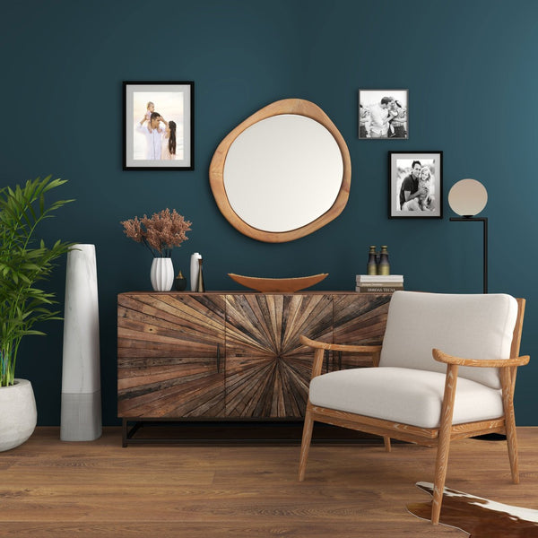 HomeRoots 32" Unique Brown Abstract Wood Framed Accent Mirror – Contemporary Design for Stylish Spaces! 574050