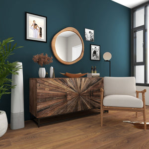 HomeRoots 32" Unique Brown Abstract Wood Framed Accent Mirror – Contemporary Design for Stylish Spaces! 574050