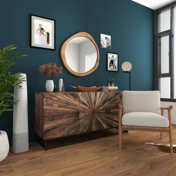 HomeRoots 32" Unique Brown Abstract Wood Framed Accent Mirror – Contemporary Design for Stylish Spaces! 574050