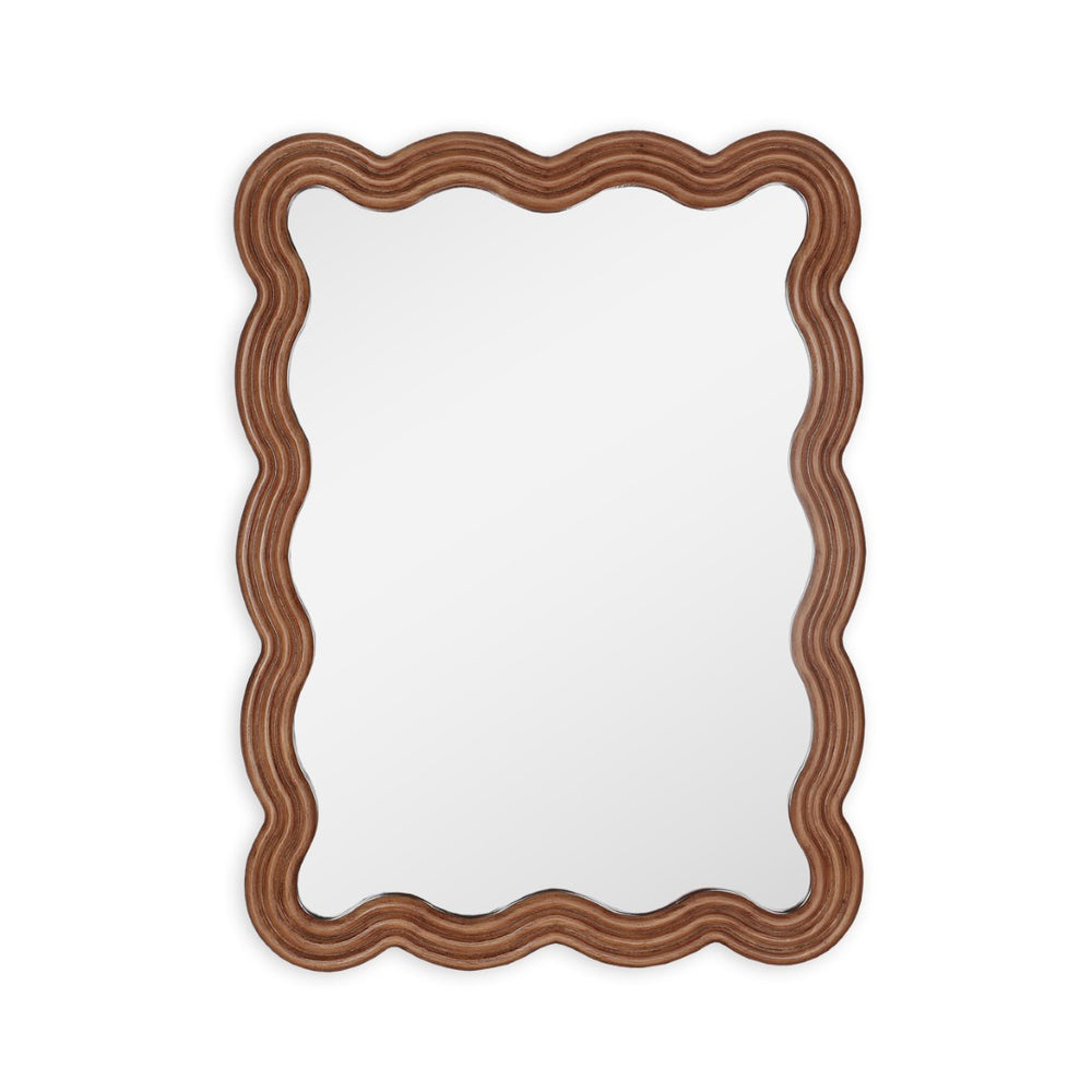 HomeRoots 32" Brown Wood Wavy Scalloped Accent Mirror – Contemporary Design for Entryways, Living Rooms & More! 574051