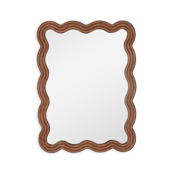 HomeRoots 32" Brown Wood Wavy Scalloped Accent Mirror – Contemporary Design for Entryways, Living Rooms & More! 574051