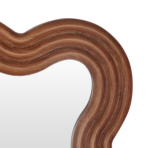 HomeRoots 32" Brown Wood Wavy Scalloped Accent Mirror – Contemporary Design for Entryways, Living Rooms & More! 574051