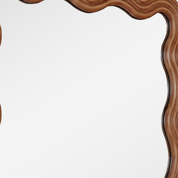 HomeRoots 32" Brown Wood Wavy Scalloped Accent Mirror – Contemporary Design for Entryways, Living Rooms & More! 574051