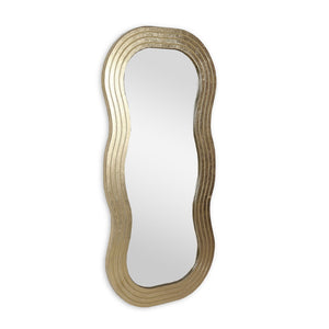 HomeRoots 48" Gold Wood Abstract Accent Mirror - Stylish Wavy Design for Modern Spaces, Easy to Hang & Durable 574052