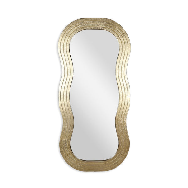 HomeRoots 48" Gold Wood Abstract Accent Mirror - Stylish Wavy Design for Modern Spaces, Easy to Hang & Durable 574052