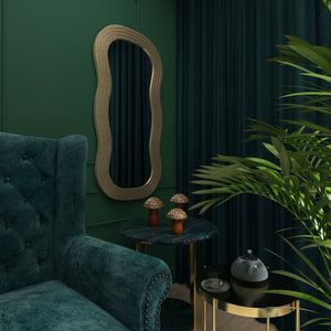 HomeRoots 48" Gold Wood Abstract Accent Mirror - Stylish Wavy Design for Modern Spaces, Easy to Hang & Durable 574052