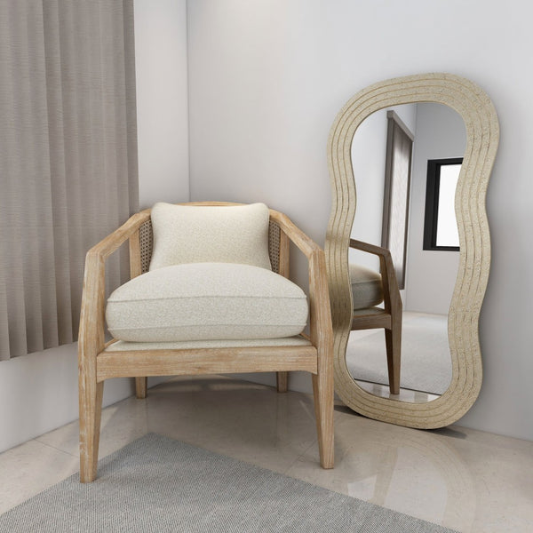 HomeRoots 48" Gold Wood Abstract Accent Mirror - Stylish Wavy Design for Modern Spaces, Easy to Hang & Durable 574052