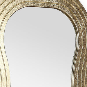 HomeRoots 48" Gold Wood Abstract Accent Mirror - Stylish Wavy Design for Modern Spaces, Easy to Hang & Durable 574052