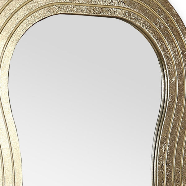 HomeRoots 48" Gold Wood Abstract Accent Mirror - Stylish Wavy Design for Modern Spaces, Easy to Hang & Durable 574052