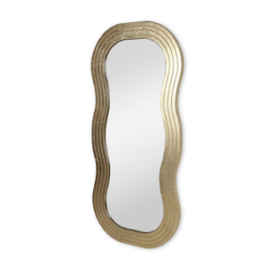 HomeRoots 48" Gold Wood Abstract Accent Mirror - Stylish Wavy Design for Modern Spaces, Easy to Hang & Durable 574052
