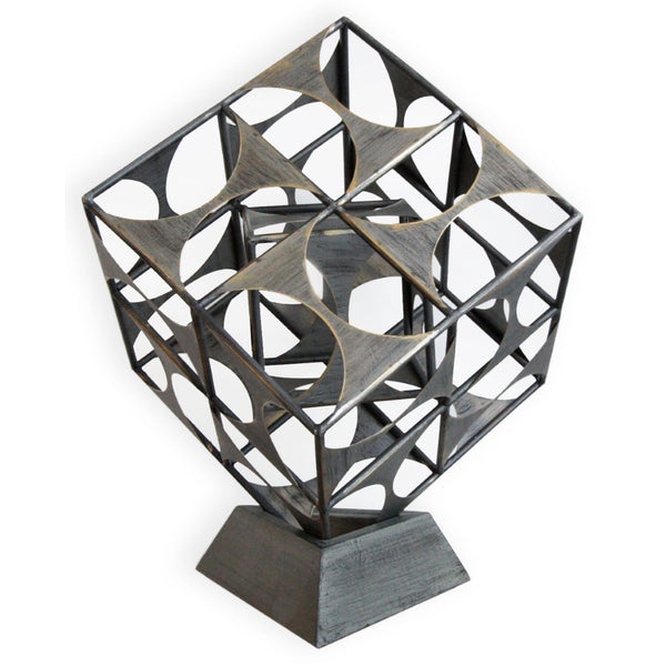 HomeRoots 20" Gray Metal Geo Cube Tabletop Sculpture - Modern Industrial Accent for Home Decor & Gift Ideas 574053