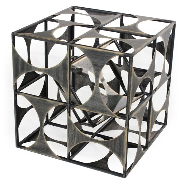 HomeRoots 20" Gray Metal Geo Cube Tabletop Sculpture - Modern Industrial Accent for Home Decor & Gift Ideas 574053