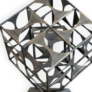 HomeRoots 20" Gray Metal Geo Cube Tabletop Sculpture - Modern Industrial Accent for Home Decor & Gift Ideas 574053